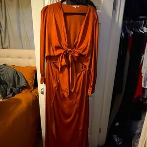 Rust double slit maxi dress